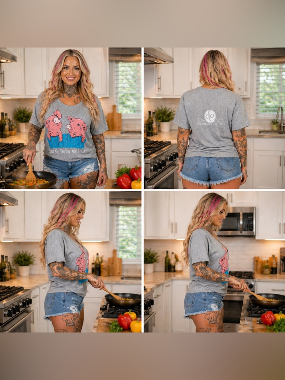 Dont go Bacon My Heart Cotton Blend Tee Shirt Size LG Women’s Gildan Gray NEW